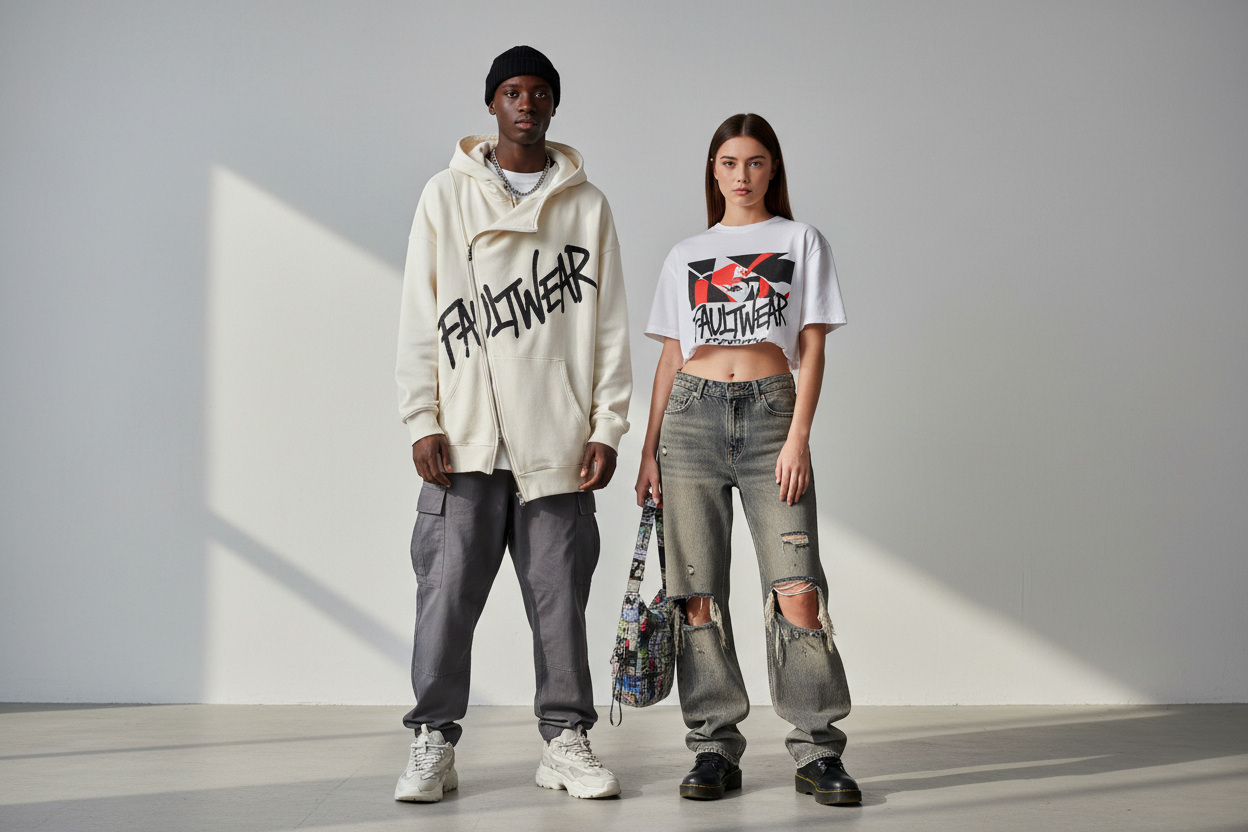 2 models wearing faultwear