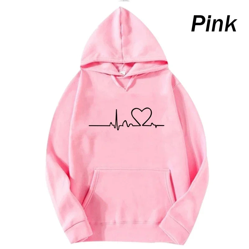 Heartbeat Print Casual Hoodies – Couple Sweatshirts