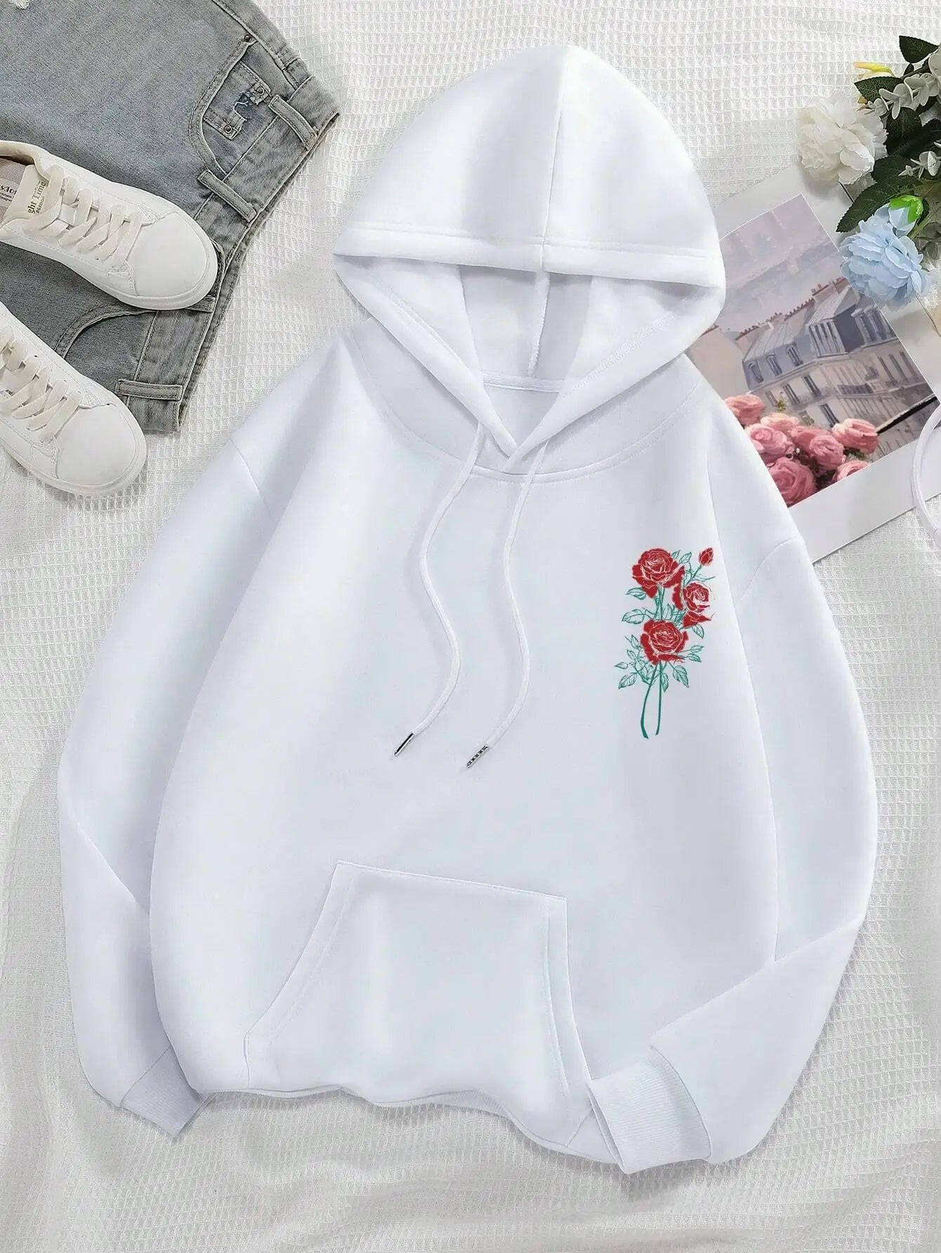 Vintage Floral Letter Hoodie for Women