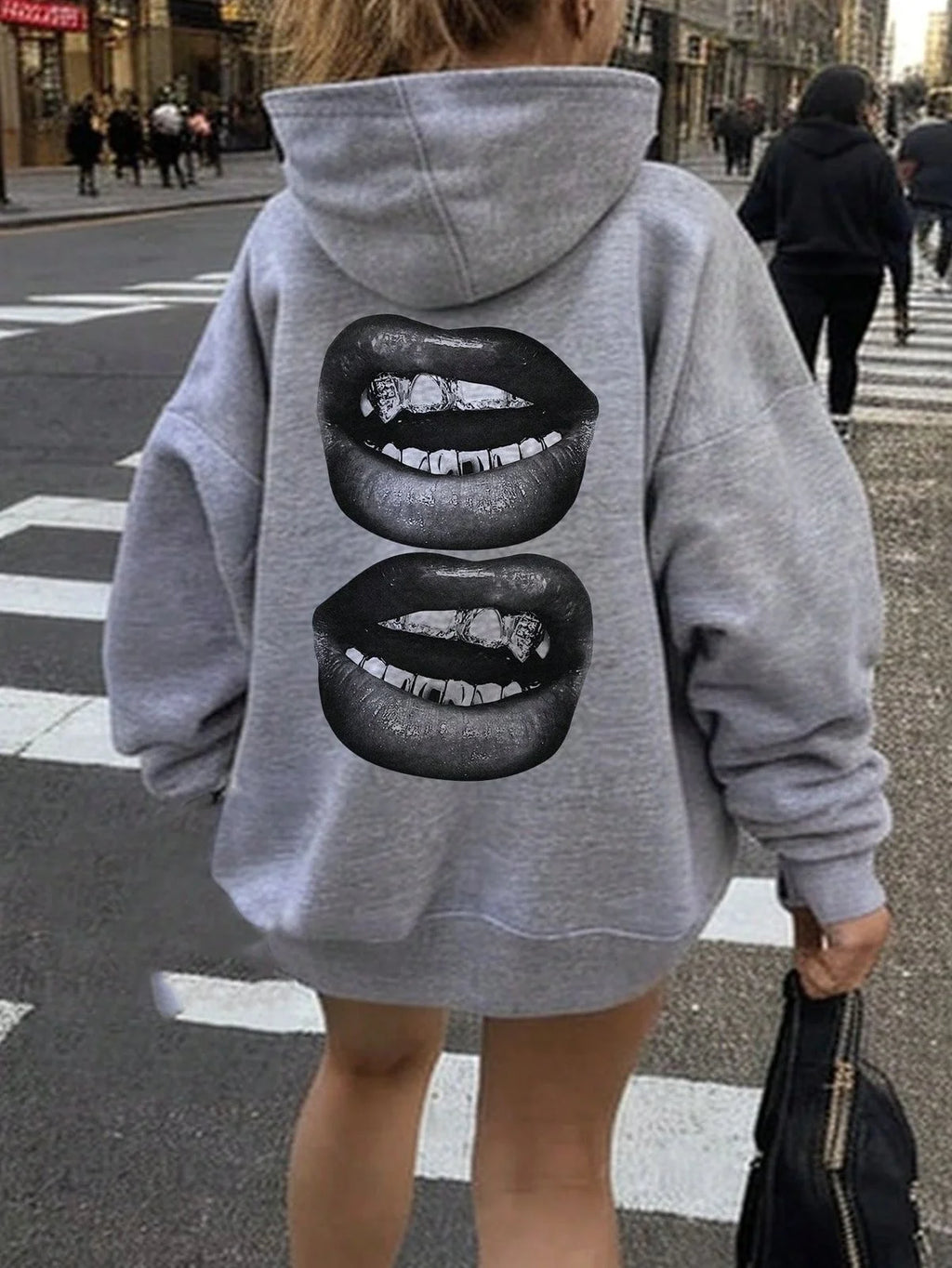 Women’s Lips Print Hoodie – Casual Street Style Pullover