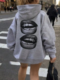 Women’s Lips Print Hoodie – Casual Street Style Pullover