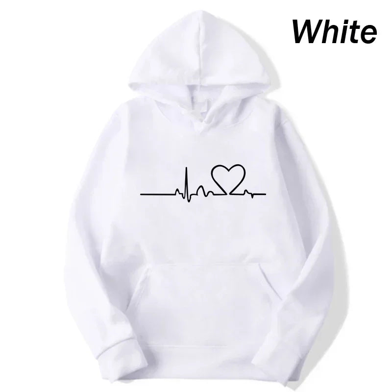 Heartbeat Print Casual Hoodies – Couple Sweatshirts