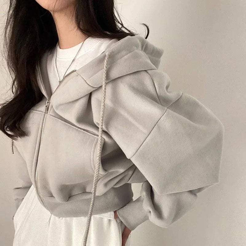 Women’s Oversized Zip-Up Hoodie – Retro Casual Style