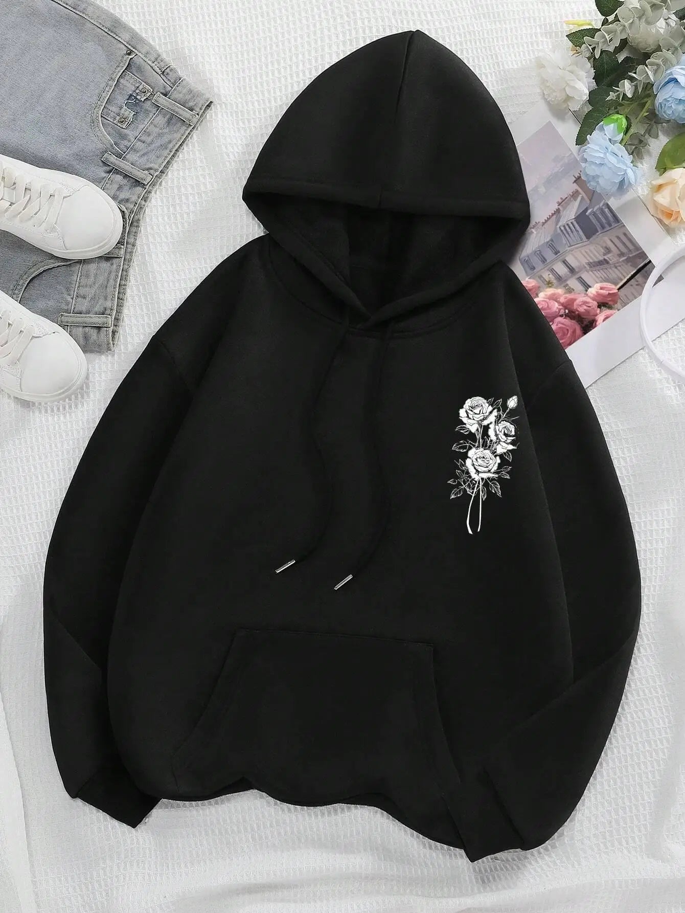 Vintage Floral Letter Hoodie for Women