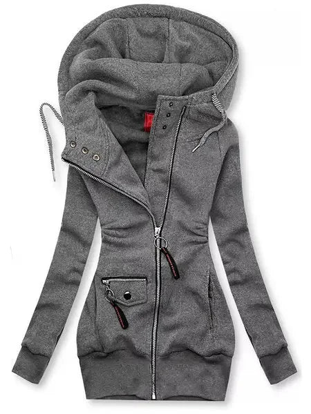 Women’s Oversized Patchwork Hoodie – Warm Zip-Up Sweatshirt Pullover
