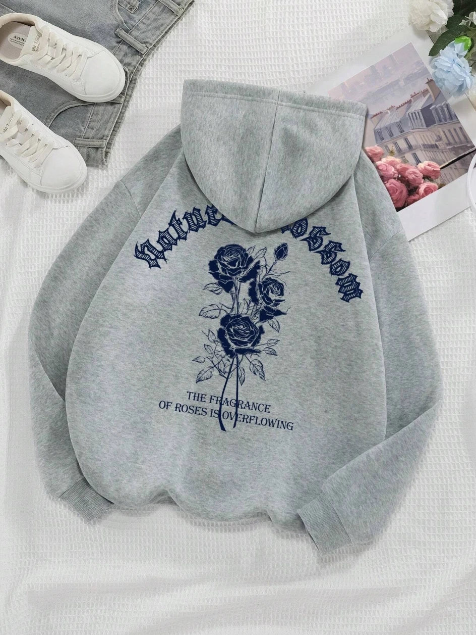 Vintage Floral Letter Hoodie for Women