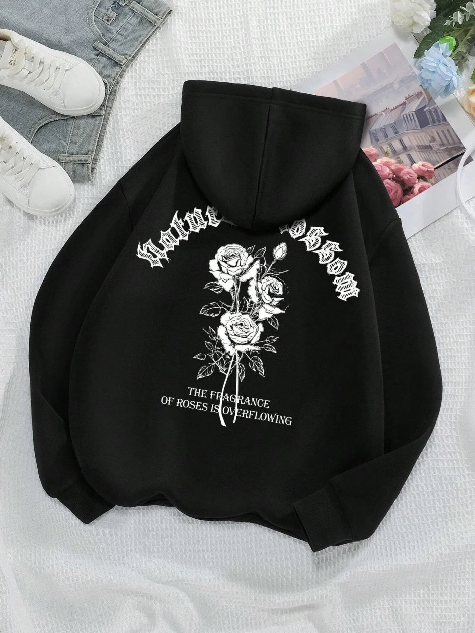 Vintage Floral Letter Hoodie for Women