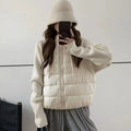 Women’s Knitted Splice Puffer Jacket – Warm Hooded Short Winter Coat