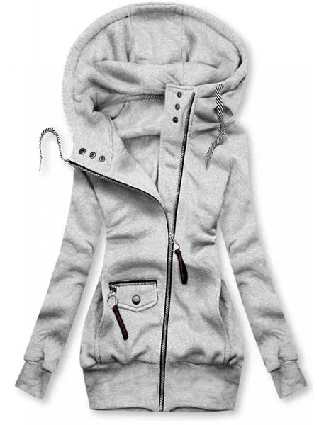 Women’s Oversized Patchwork Hoodie – Warm Zip-Up Sweatshirt Pullover