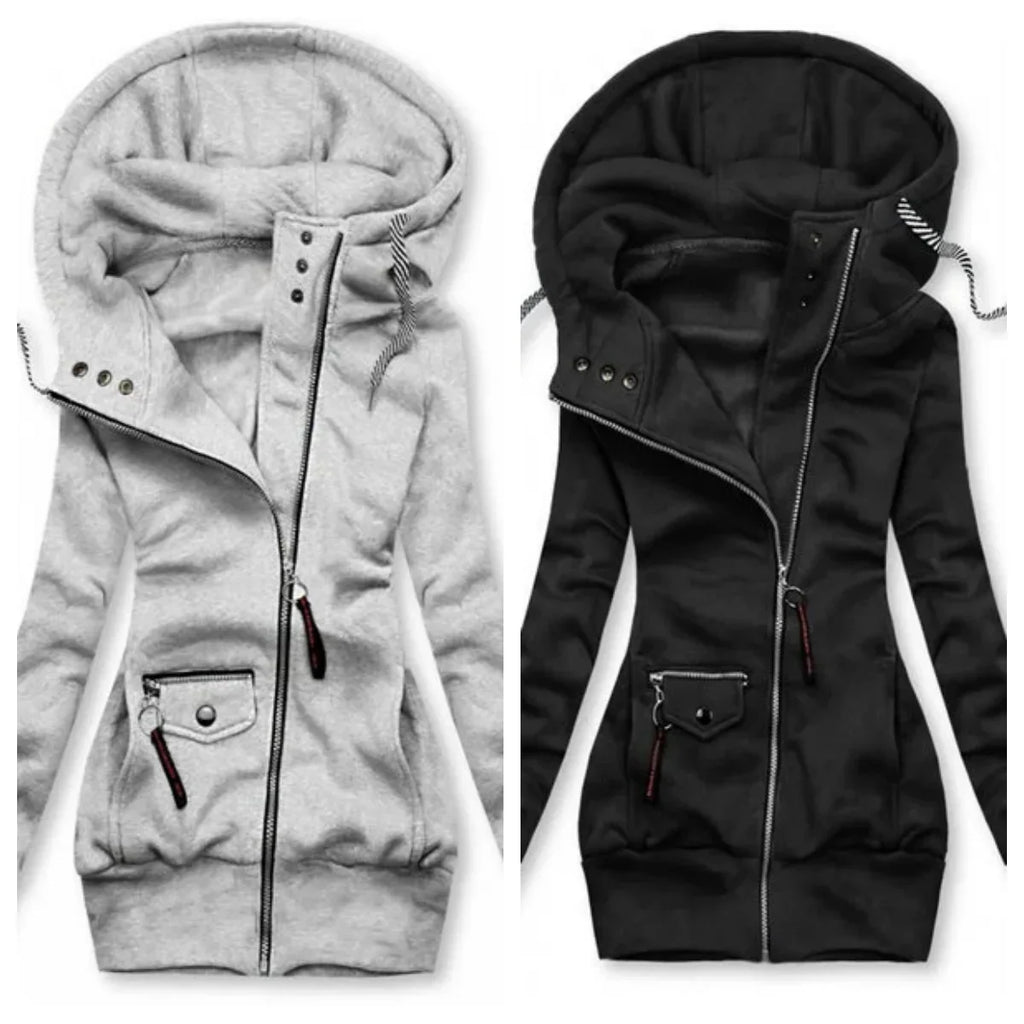 Women’s Oversized Patchwork Hoodie – Warm Zip-Up Sweatshirt Pullover