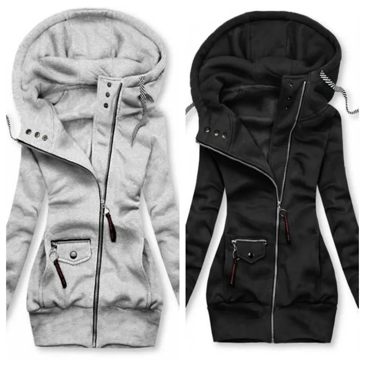 Women’s Oversized Patchwork Hoodie – Warm Zip-Up Sweatshirt Pullover