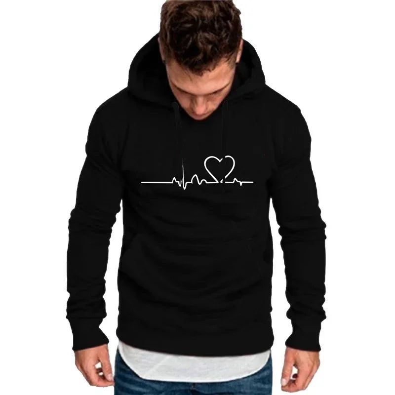 Heartbeat Print Casual Hoodies – Couple Sweatshirts